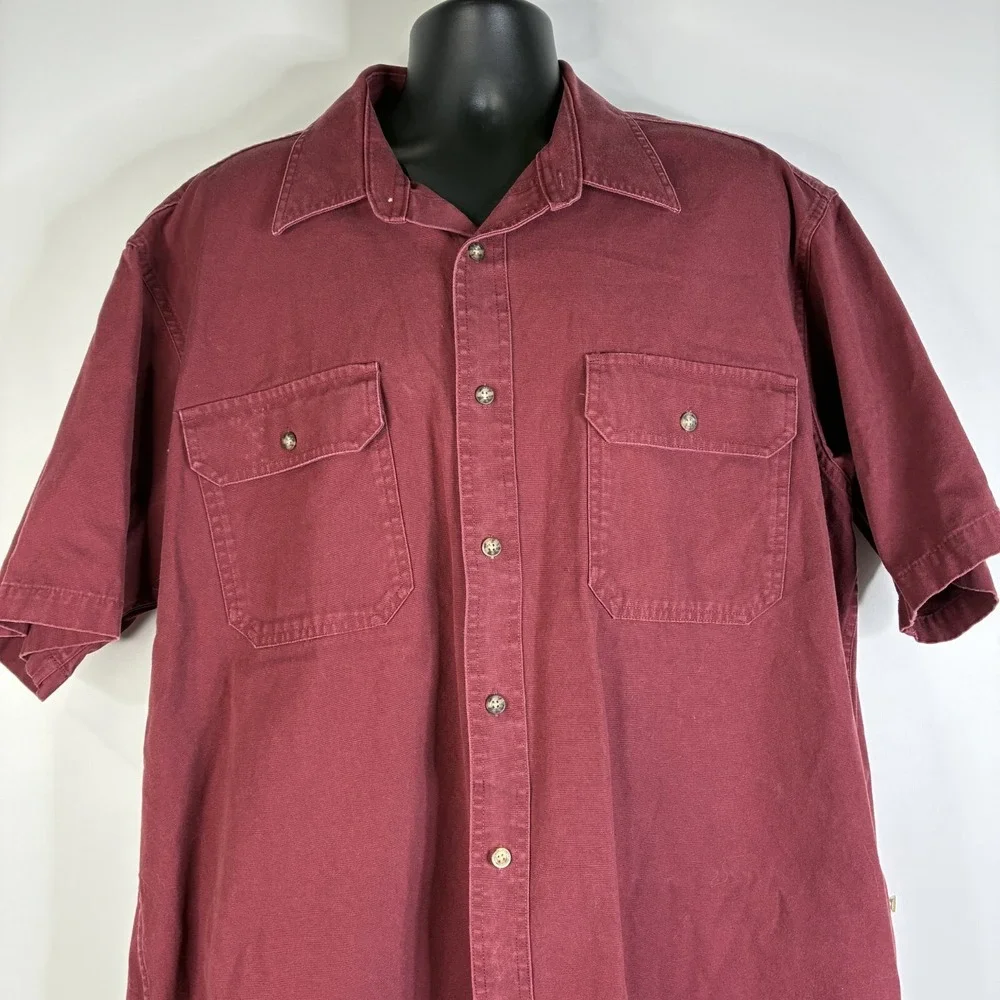 Cabelas Shirt Men's XL Reg Button Up Burgundy Red Short Sleeve  Brush Popper‎ - Picture 2 of 16